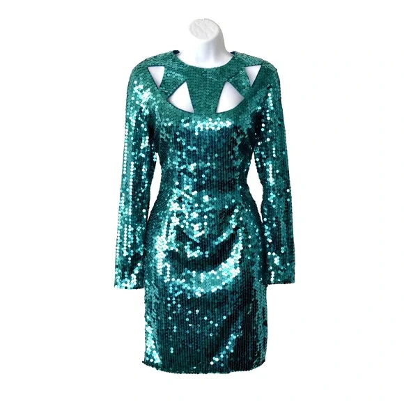 Niteline Dresses | B0 Auth Niteline Bluish Green Stretch Sequin Vintage 1980s Cocktail Dress Size 8 | Color: Green | Size: 8 | Red_Runway's Closet